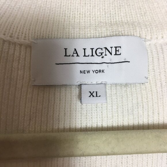 La Ligne XL Sweater Striped Merino Wool Ivory Black Nautical Cotton Cashmere - Picture 3 of 5